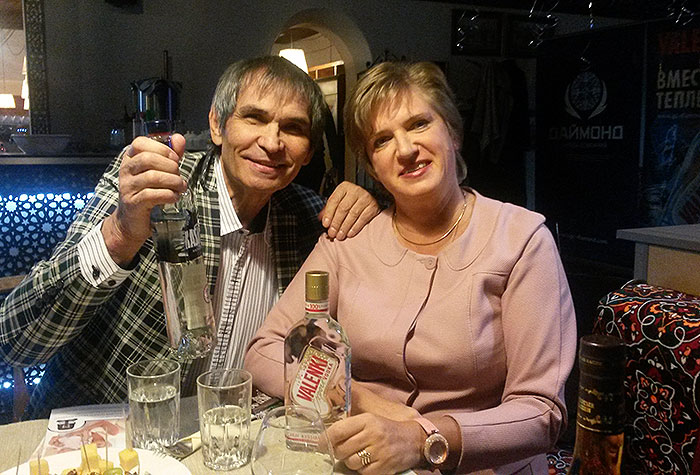 Bari Alibasov tasting vodka VALENKI