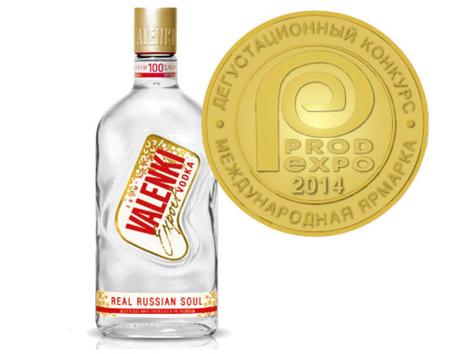 Золотая медаль Продэкспо 2014 за превосходное качество водки VALENKI